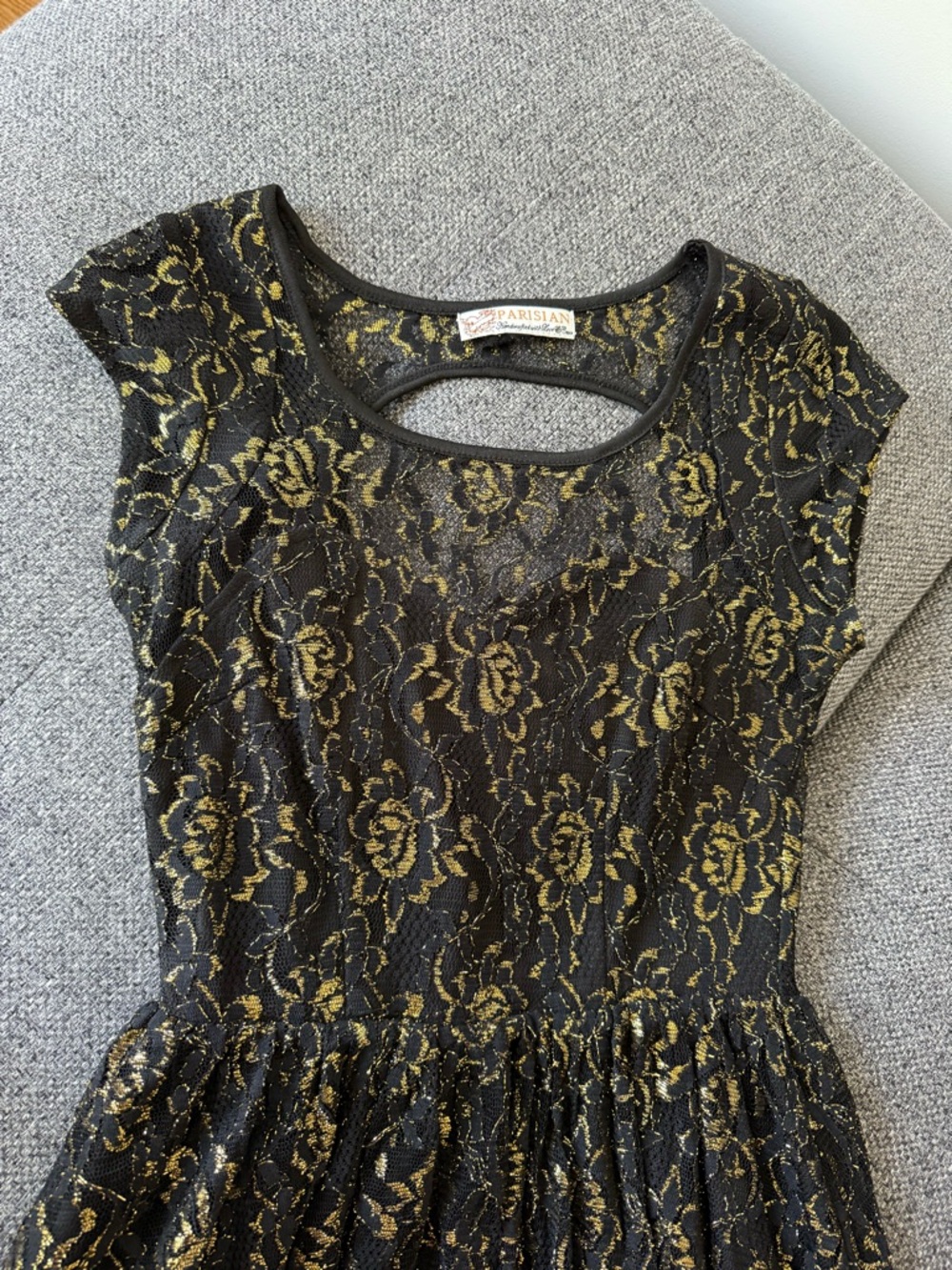 Parisian collection - Handcrafted with love - Black and gold Lace Mini Dress - Picture 6 of 7